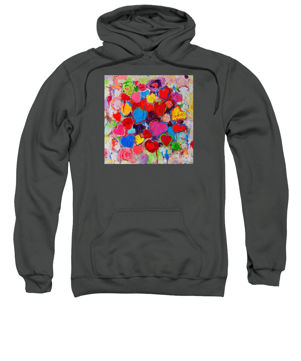 Hearts Sweatshirt featuring the painting Abstract Love Bouquet Of Colorful Hearts And Flowers by Ana Maria Edulescu