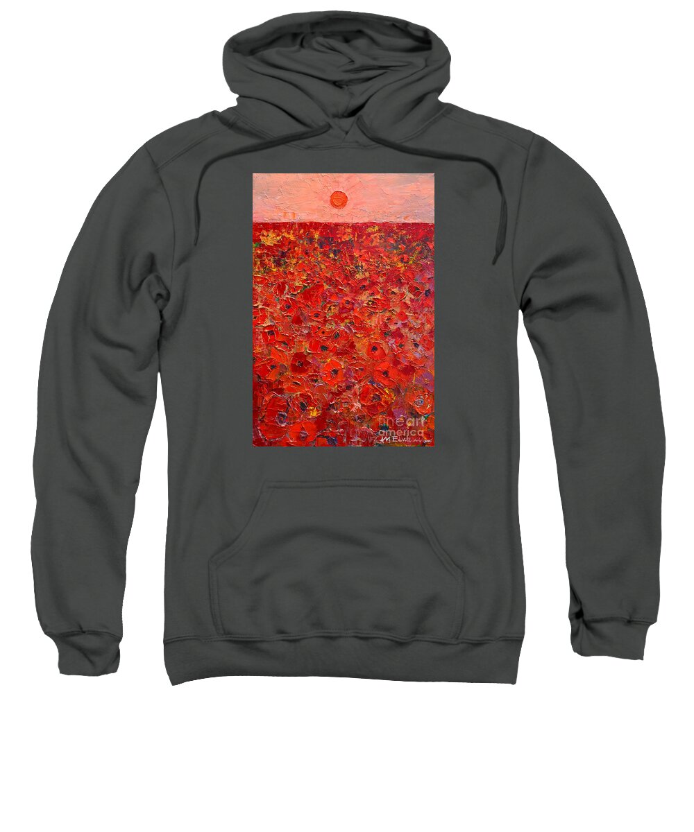 Poppy Sweatshirt featuring the painting Abstract Red Poppies Field At Sunset by Ana Maria Edulescu