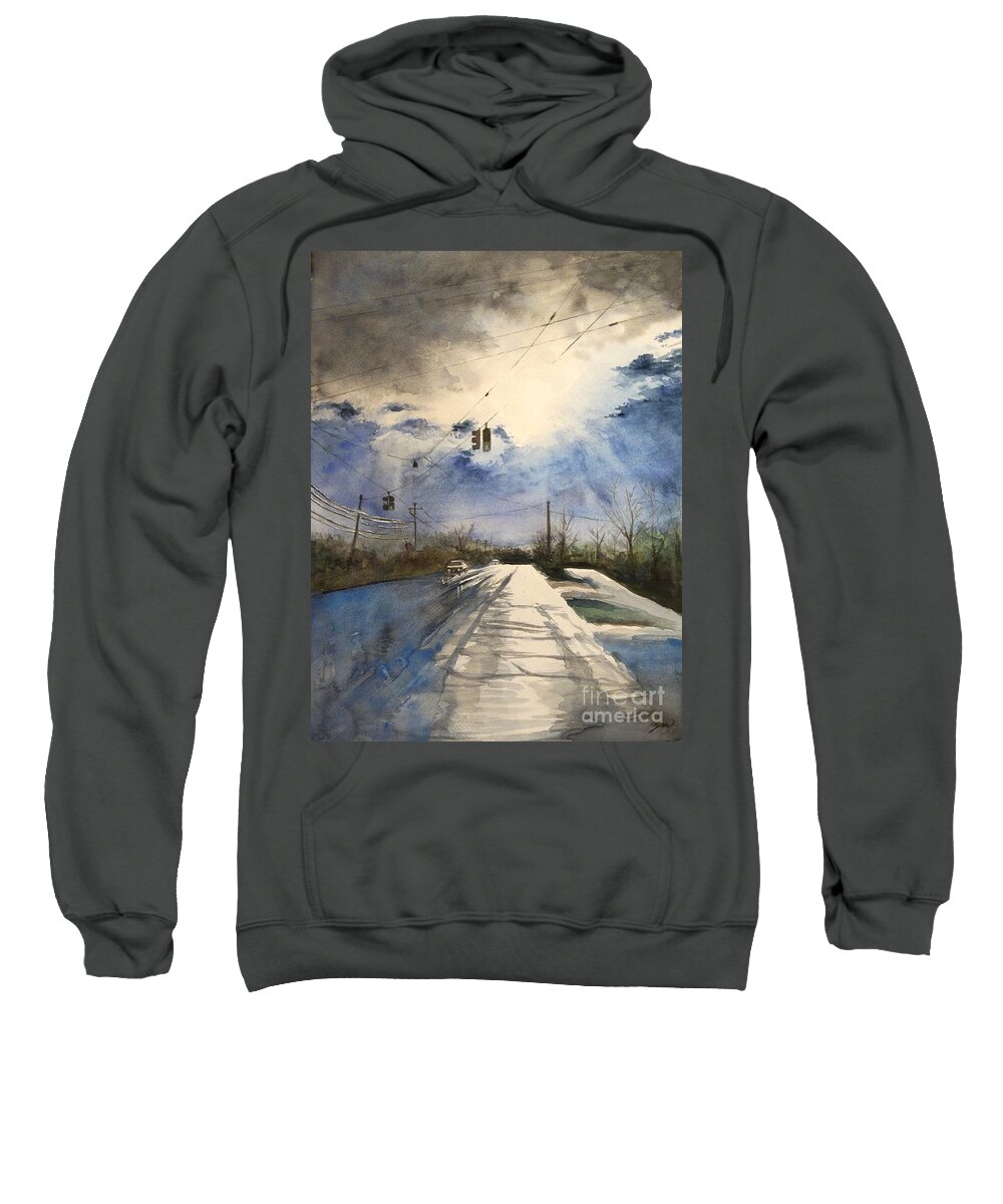 Road Sweatshirt featuring the painting After Rain -on the Michigan Ave. Saline Michigan by Yoshiko Mishina