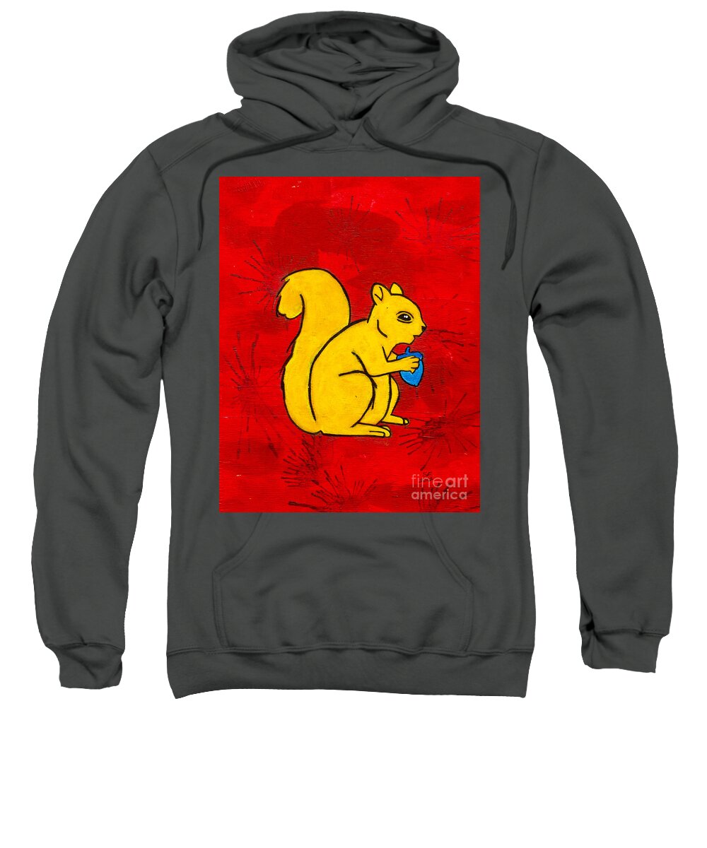  Sweatshirt featuring the painting Andy's squirrel yellow by Stefanie Forck