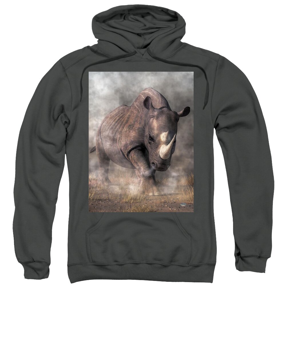 Angry Rhino Sweatshirt featuring the digital art Angry Rhino by Daniel Eskridge