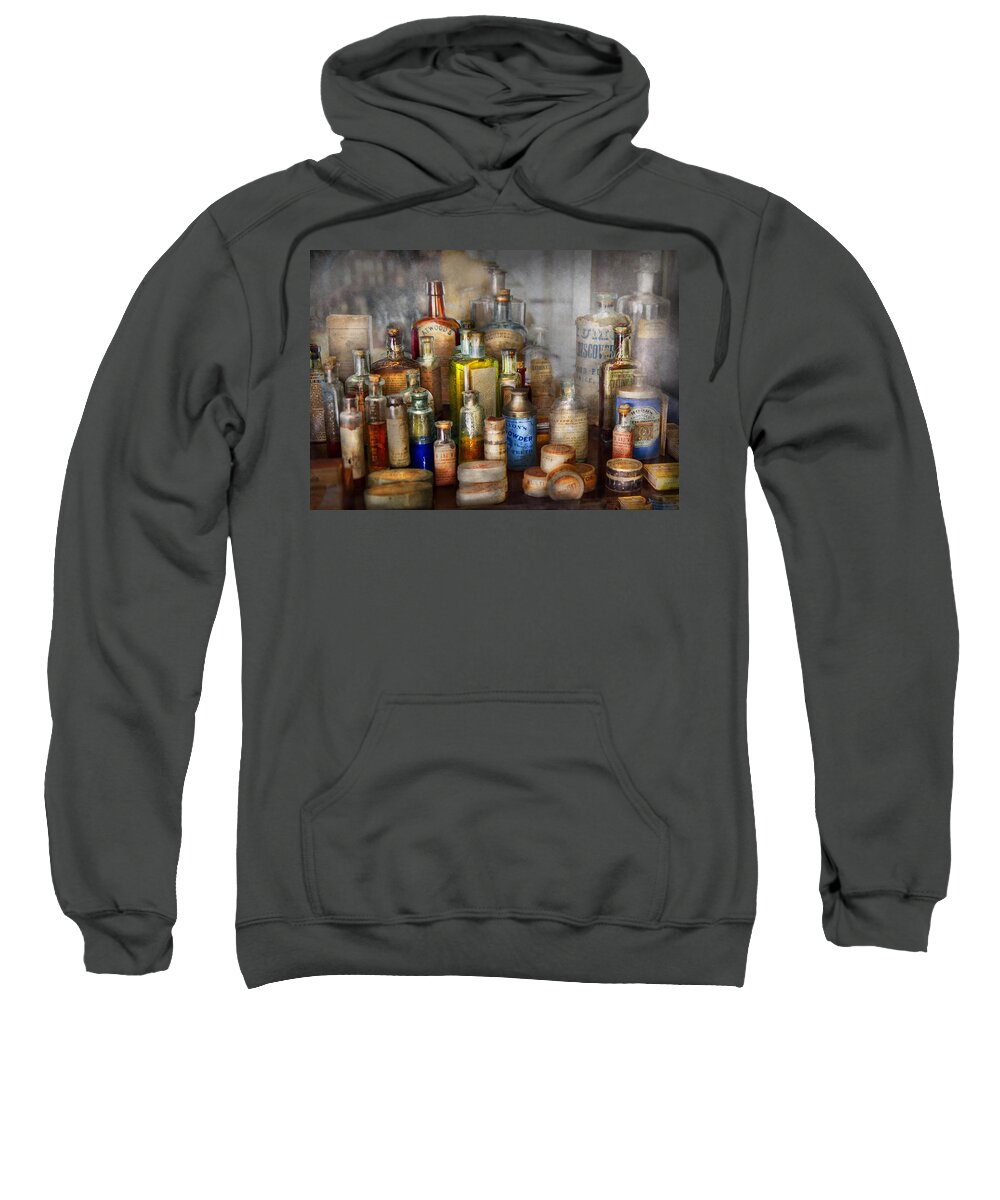 Pharmacy Sweatshirt featuring the photograph Apothecary - For all your Aches and Pains by Mike Savad