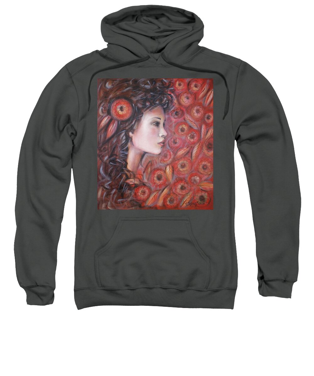 Woman Sweatshirt featuring the painting Asian Dream In Red Flowers 010809 by Selena Boron