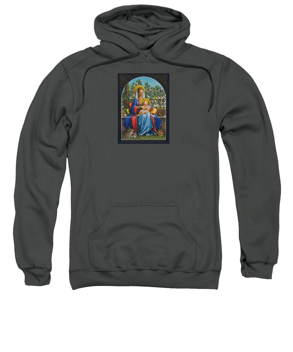 Virgin Mary Sweatshirt featuring the painting Baby Jesus in the Garden by Lynn Bywaters