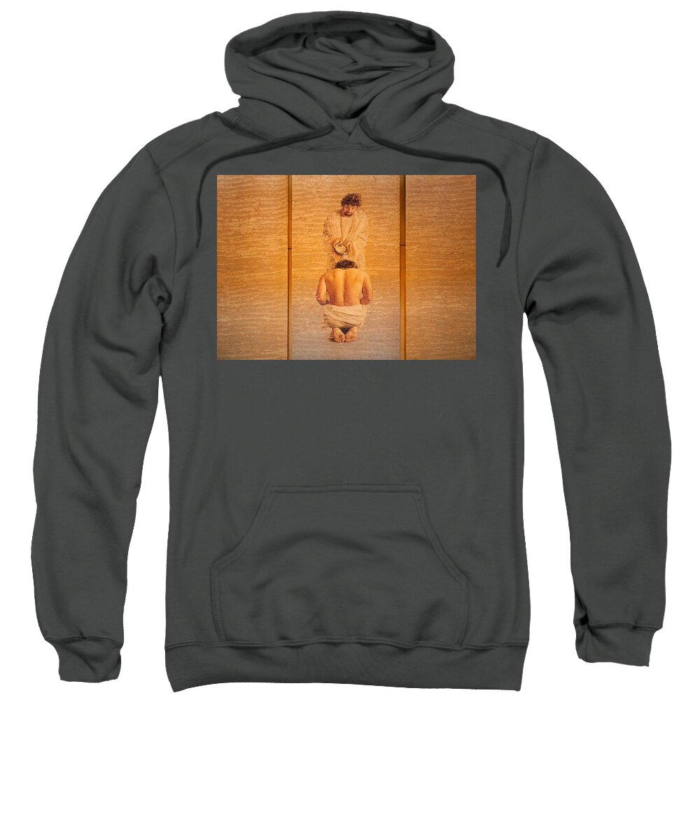 Baptism Of Jesus Sweatshirt featuring the photograph Baptism of Jesus by Saint John the Baptist - Cathedral of Our Lady of the Angels Los Angeles by Ram Vasudev