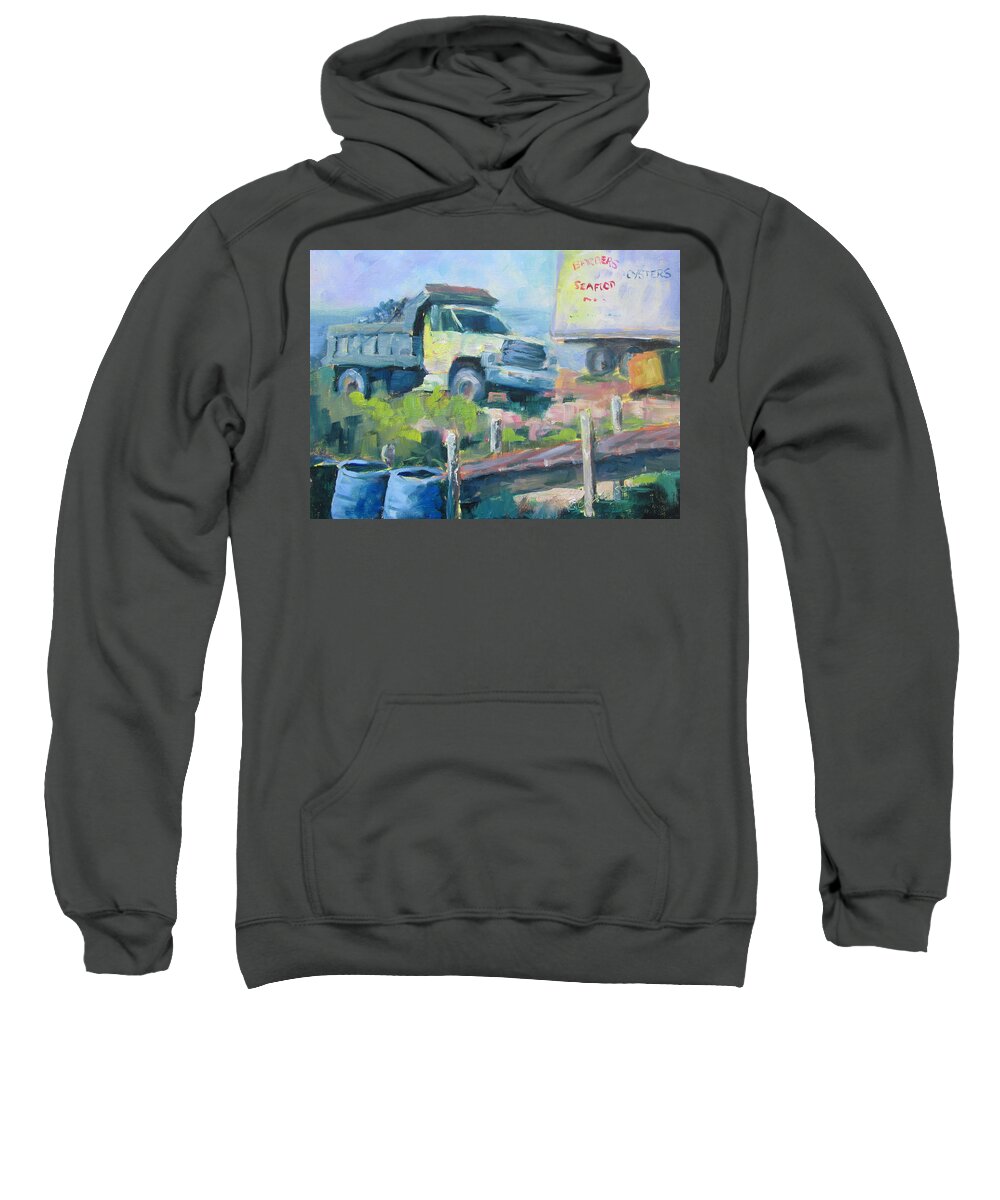 Oysters Sweatshirt featuring the painting Barber's Seafood by Susan Richardson