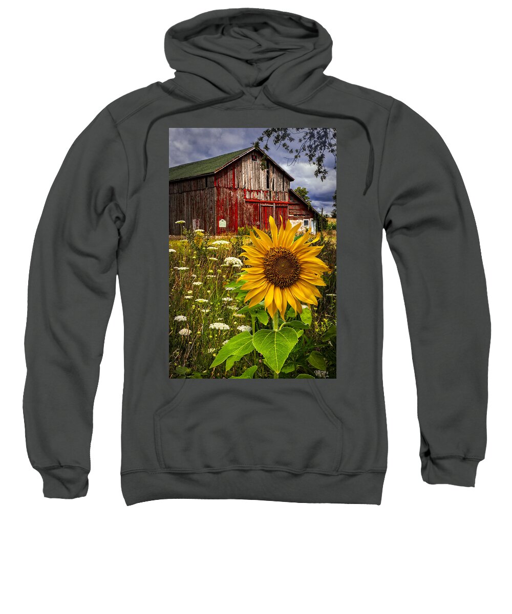 Barn Sweatshirt featuring the photograph Barn Meadow Flowers by Debra and Dave Vanderlaan