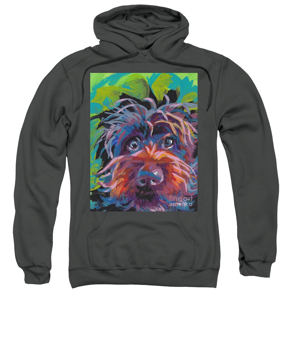 Wirehaired Pointing Griffon Sweatshirt featuring the painting Bedhead Griff by Lea S