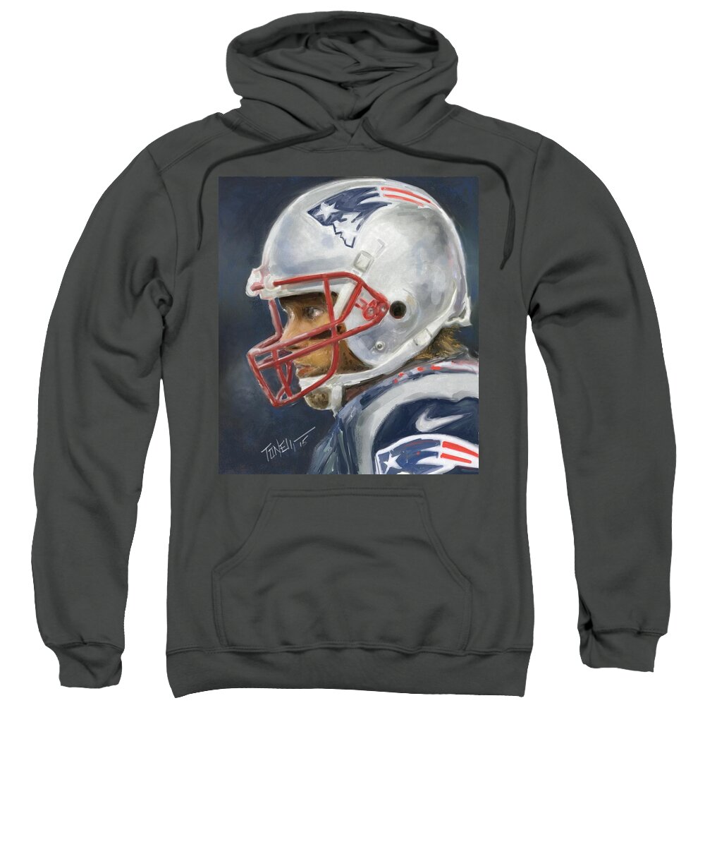 Tom Brady Sweatshirt featuring the mixed media Tom Brady Big game portrait by Mark Tonelli