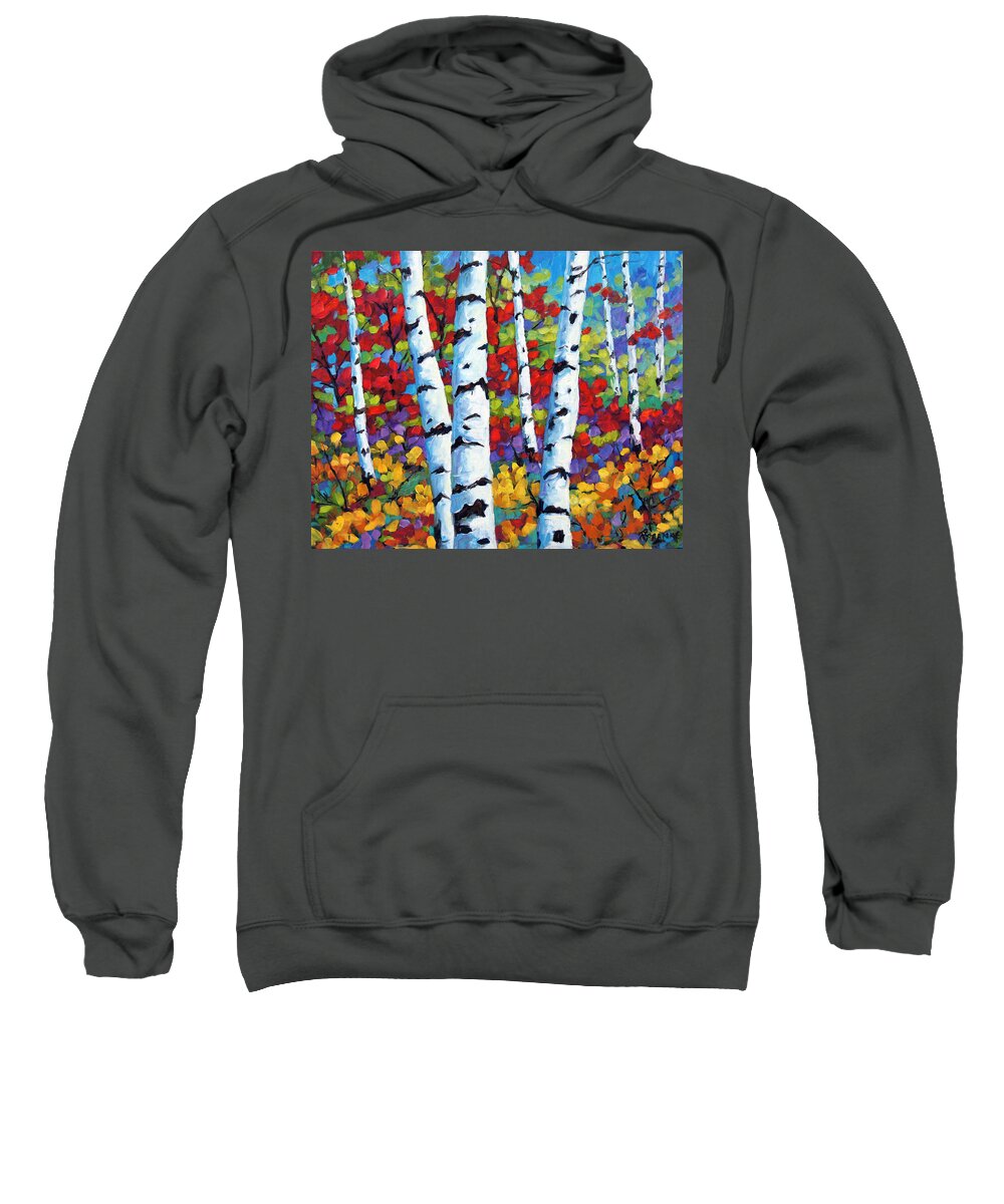 Canadian Landscape Created By Richard T Pranke Sweatshirt featuring the painting Birches in abstract by Prankearts by Richard T Pranke