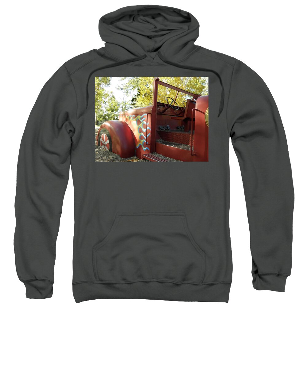Red Sweatshirt featuring the photograph Blazing Red Fire Truck by Vivian Martin