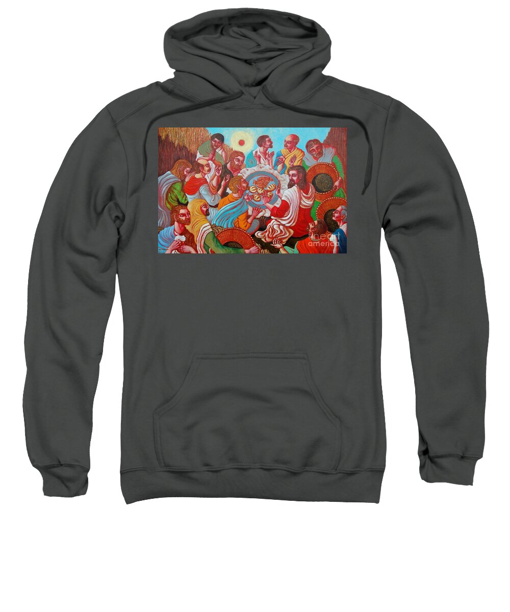 Last Supper Sweatshirt featuring the painting Bless this Food by Paul Hilario