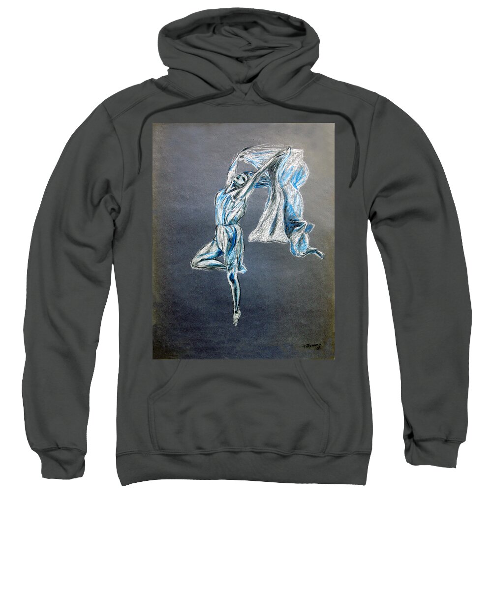 Ballet Sweatshirt featuring the drawing Blue Ballerina dance art by Tom Conway