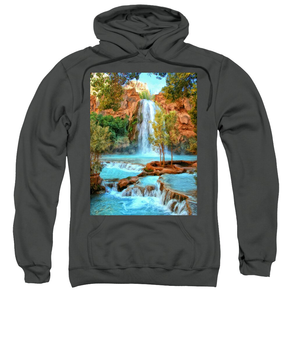 Havasu Falls Sweatshirt featuring the painting Blue Pool at Havasupai Falls by Dominic Piperata