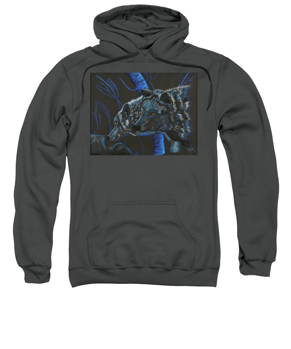 Wolf Photographs Sweatshirt featuring the drawing Blue Wolves by Mayhem Mediums
