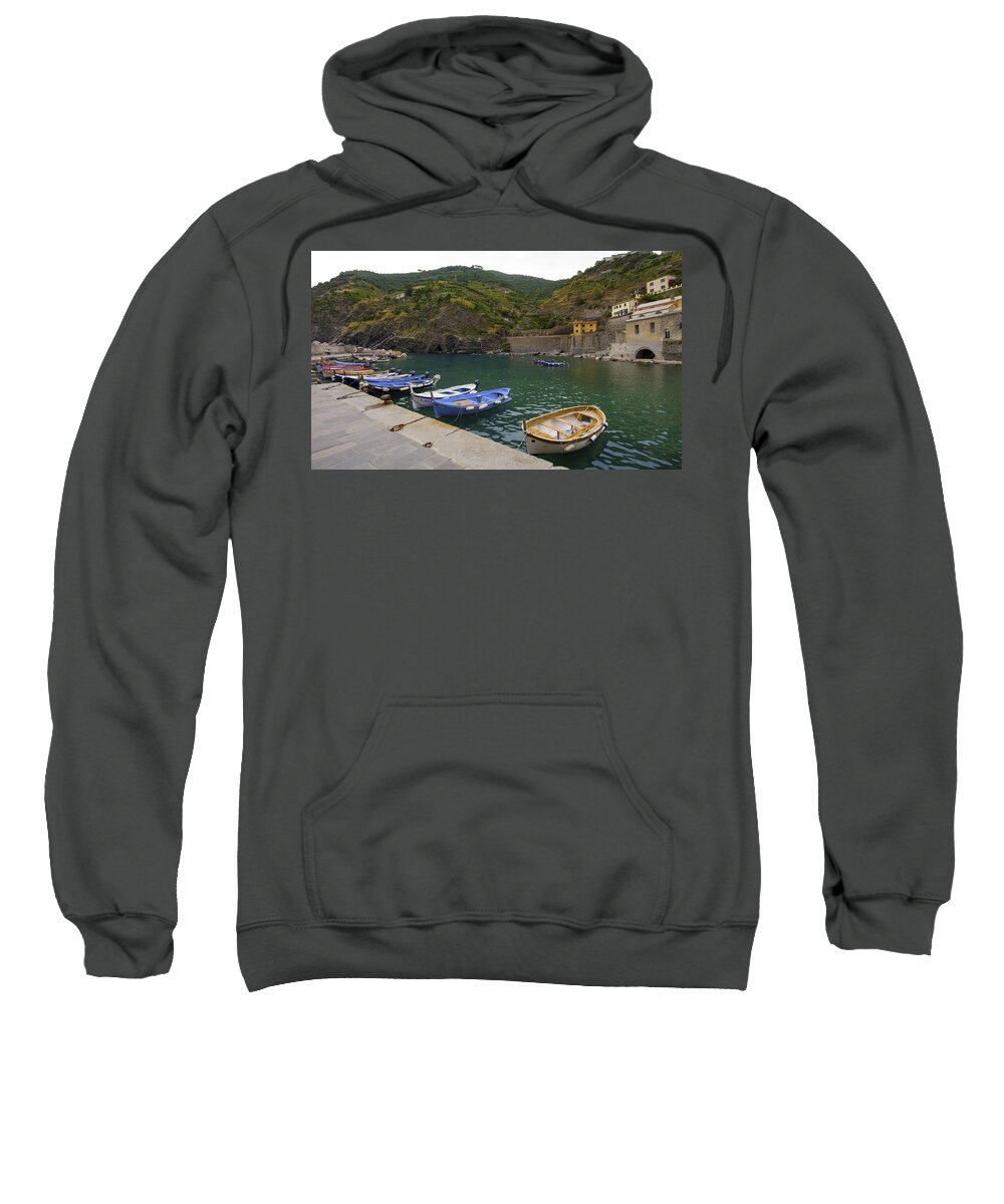 Europe Sweatshirt featuring the photograph Boats in Vernazza by Matt Swinden