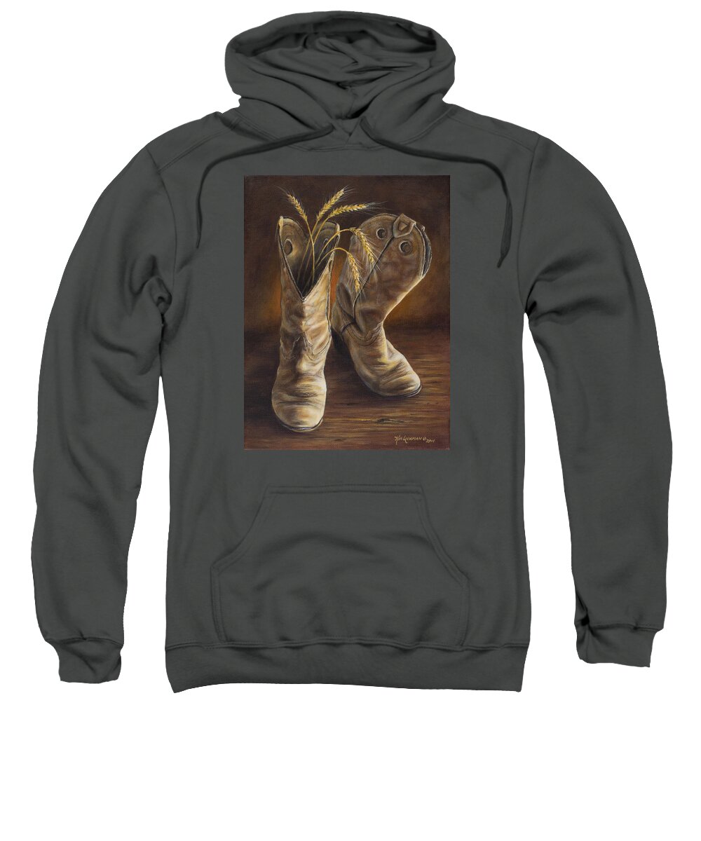 Cowboy Boots Sweatshirt featuring the painting Boots and Wheat by Kim Lockman