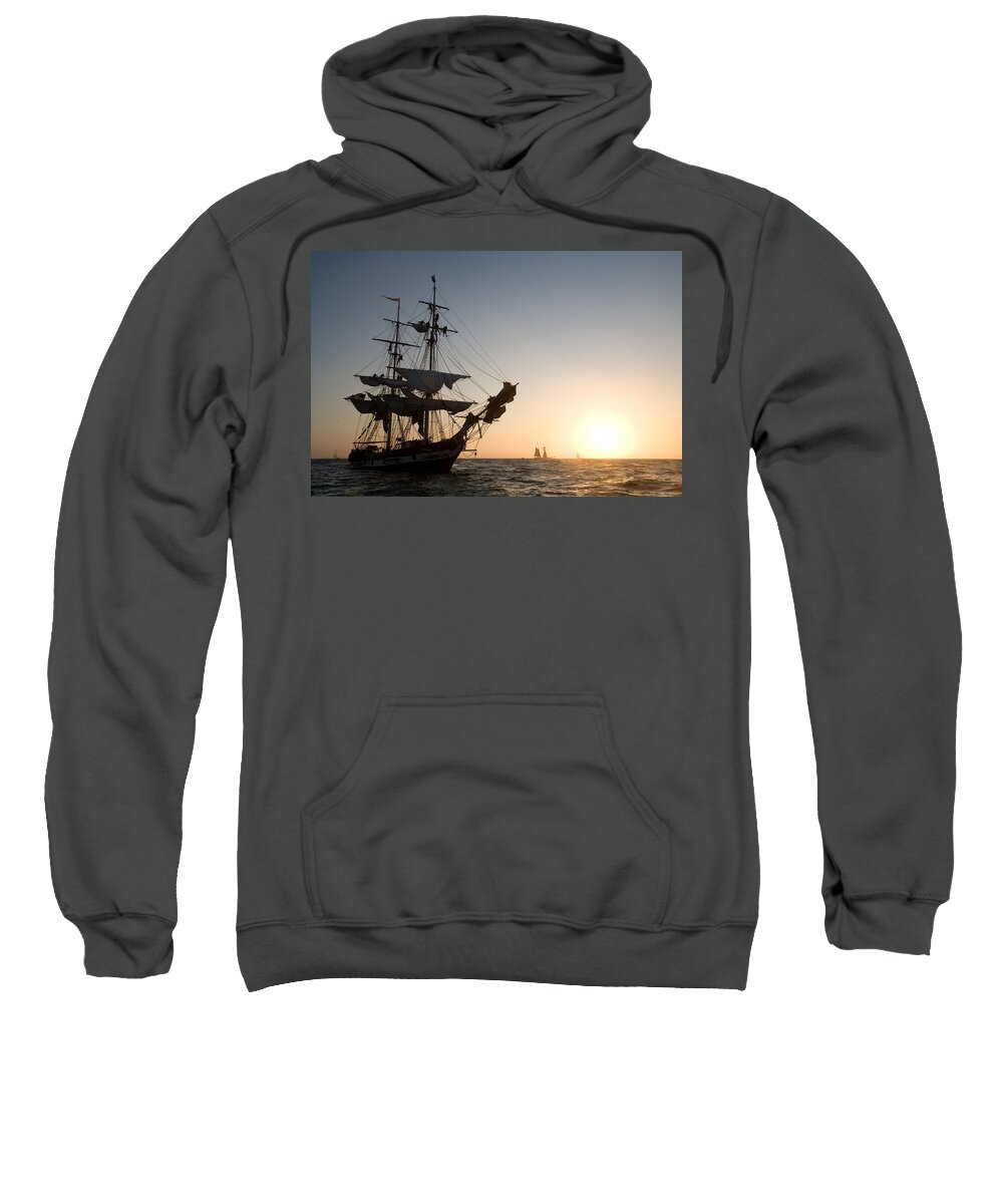 Tall Ship Sweatshirt featuring the photograph Brig Pilgrim at Sunset by Cliff Wassmann