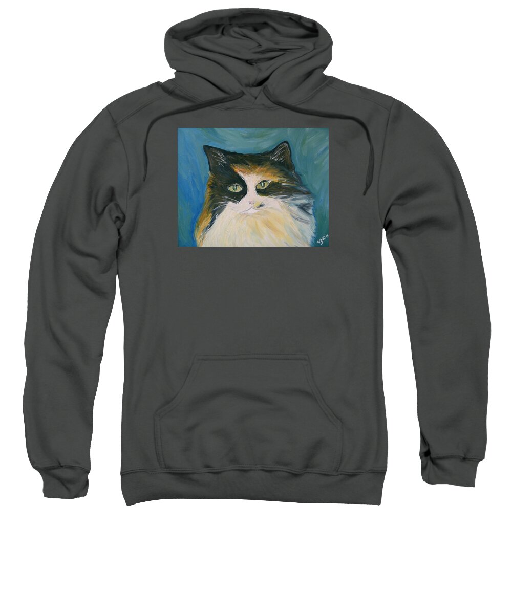 Calico Cat Sweatshirt featuring the painting Cali by Victoria Lakes