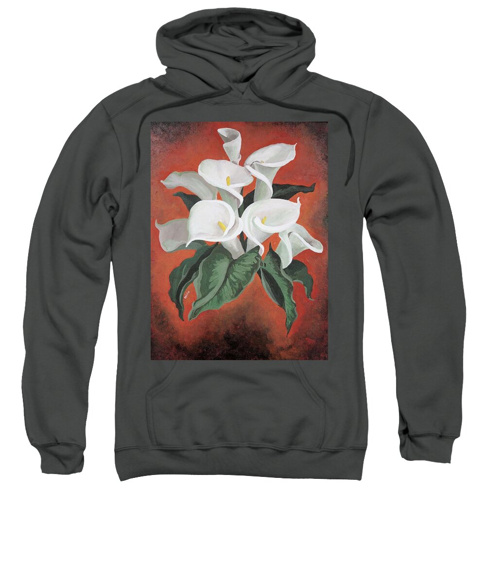  Sweatshirt featuring the painting Calla Lilies On A Red Background by Taiche Acrylic Art