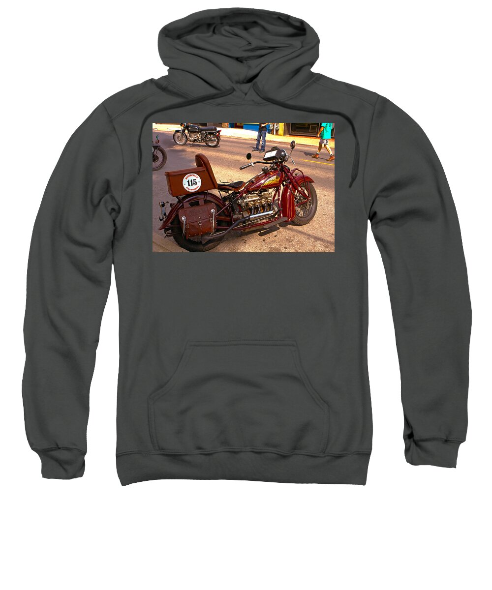 Motorcycle Cannonball 2014 Sweatshirt featuring the photograph Cannonball Indian #115 by Jeff Kurtz