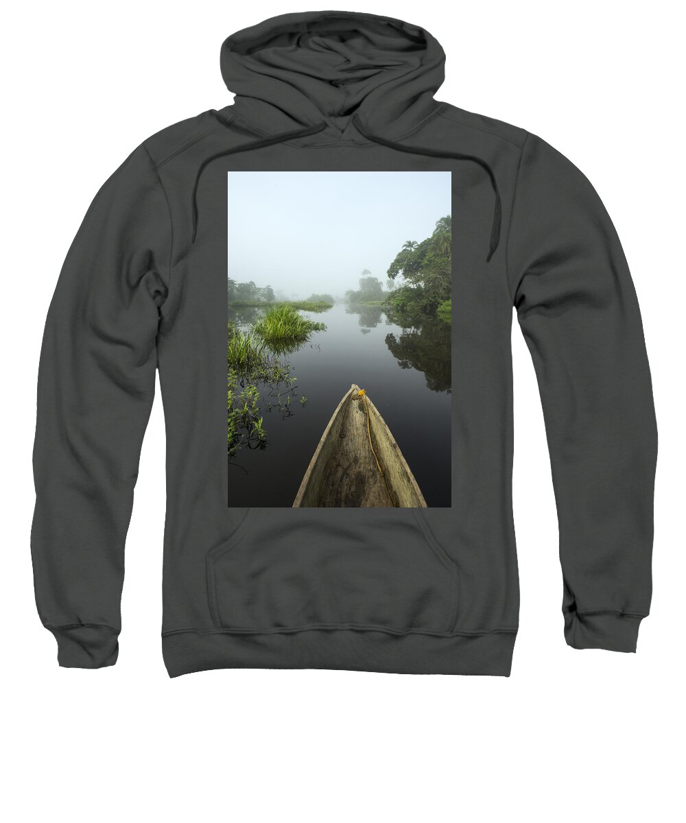 Feb0514 Sweatshirt featuring the photograph Canoe On Lekoli River Drc by Pete Oxford