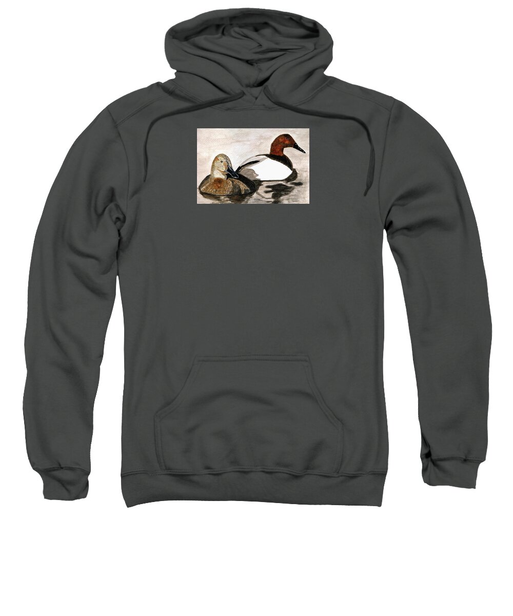 Canvasback Ducks Sweatshirt featuring the painting Canvasback Couple by Angela Davies