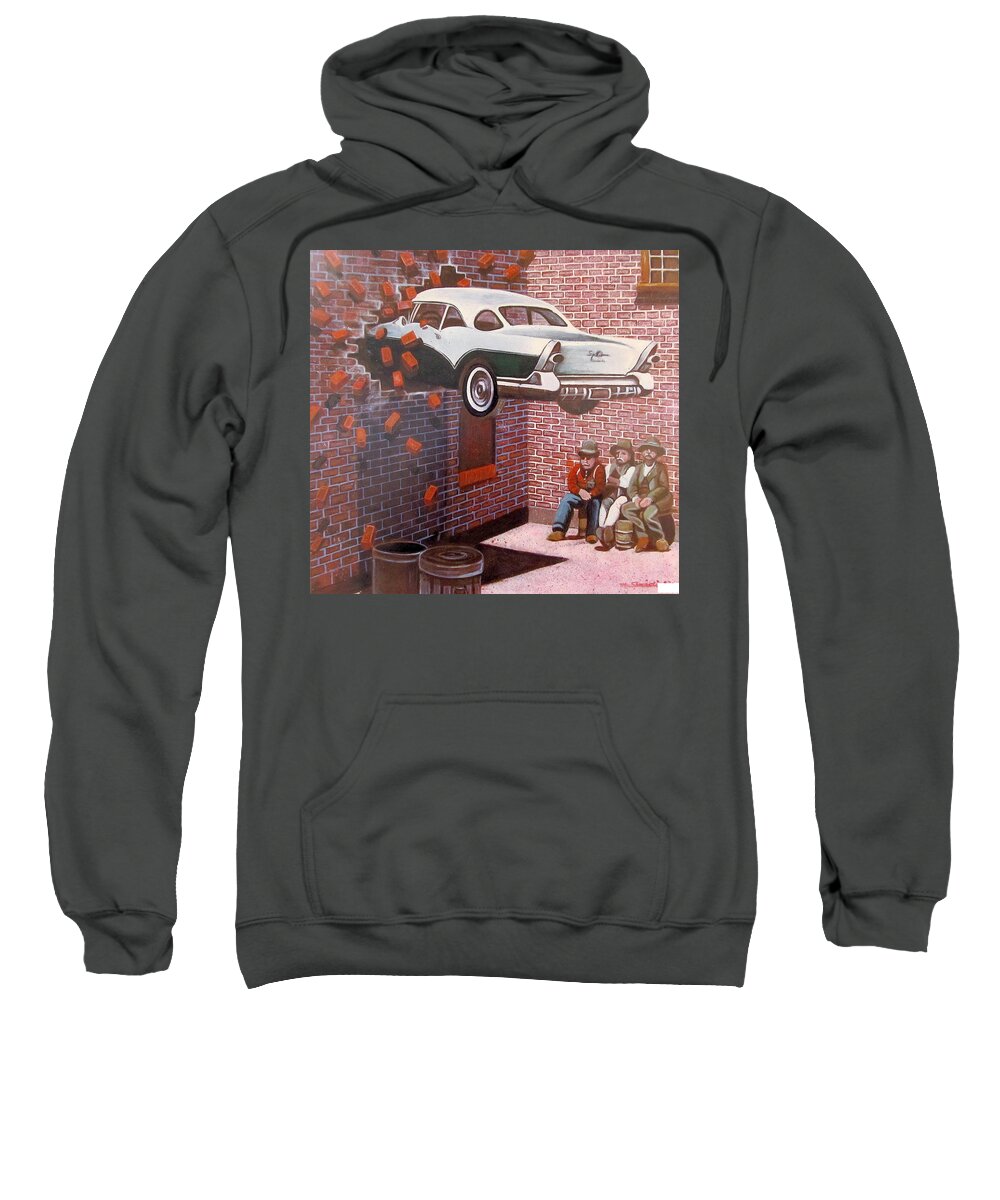 57 Chevy Sweatshirt featuring the painting Car Crash by Melinda Saminski
