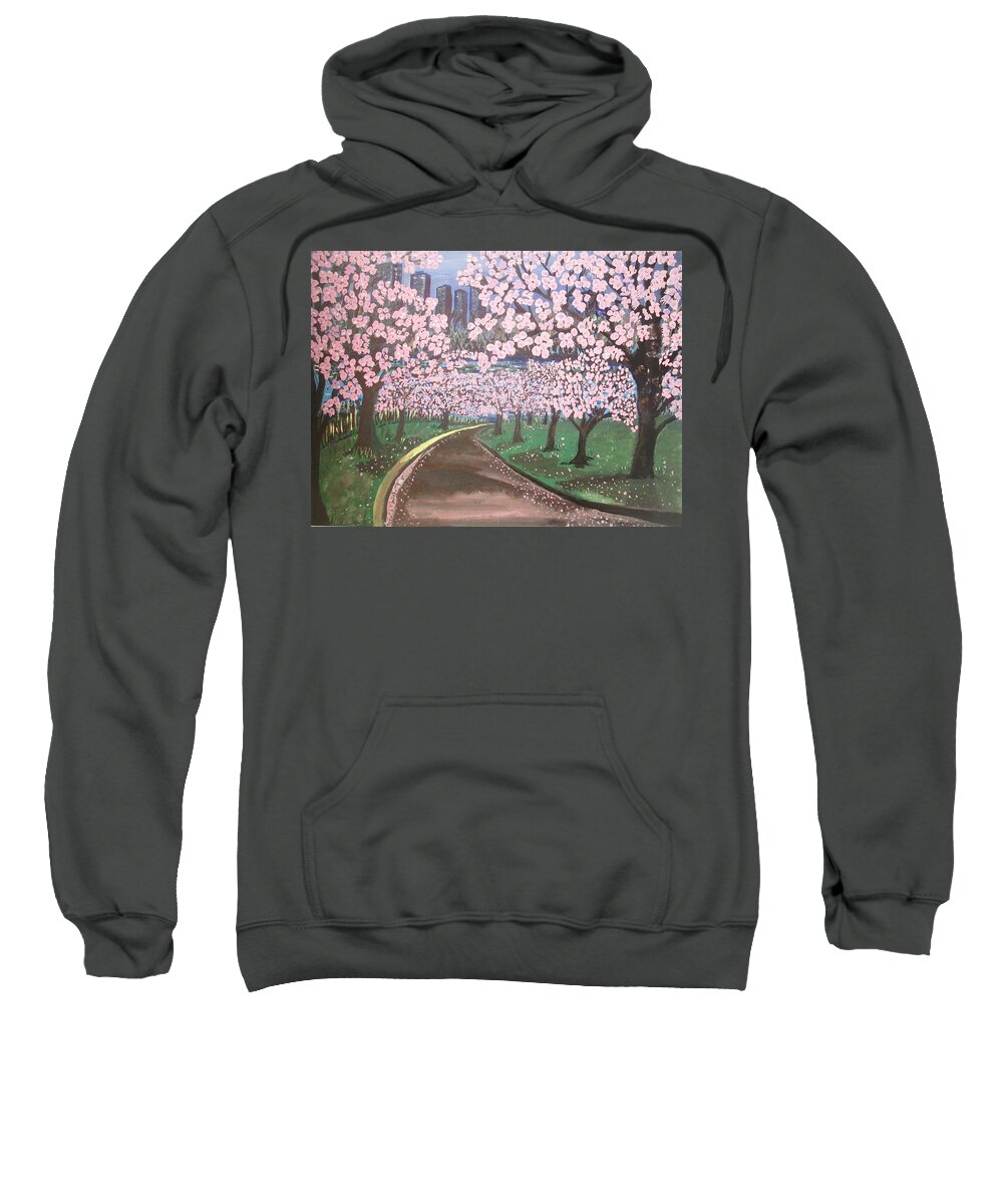 Cherry Blossoms Sweatshirt featuring the painting Cherry Blossoms in High Park Toronto by Jennylynd James