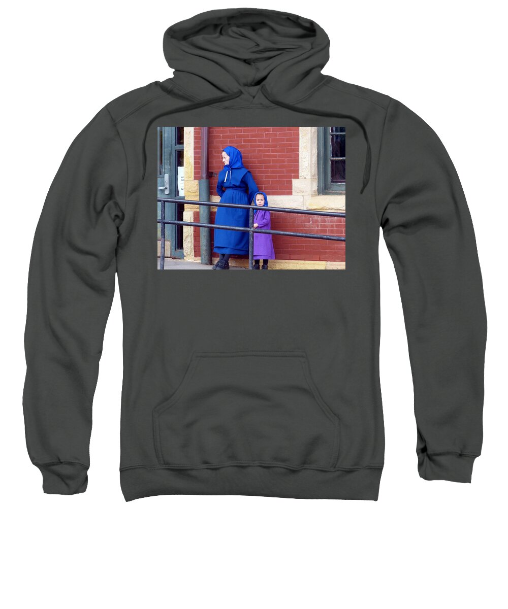 Amish Sweatshirt featuring the photograph Waiting for the Train by Rosanne Licciardi