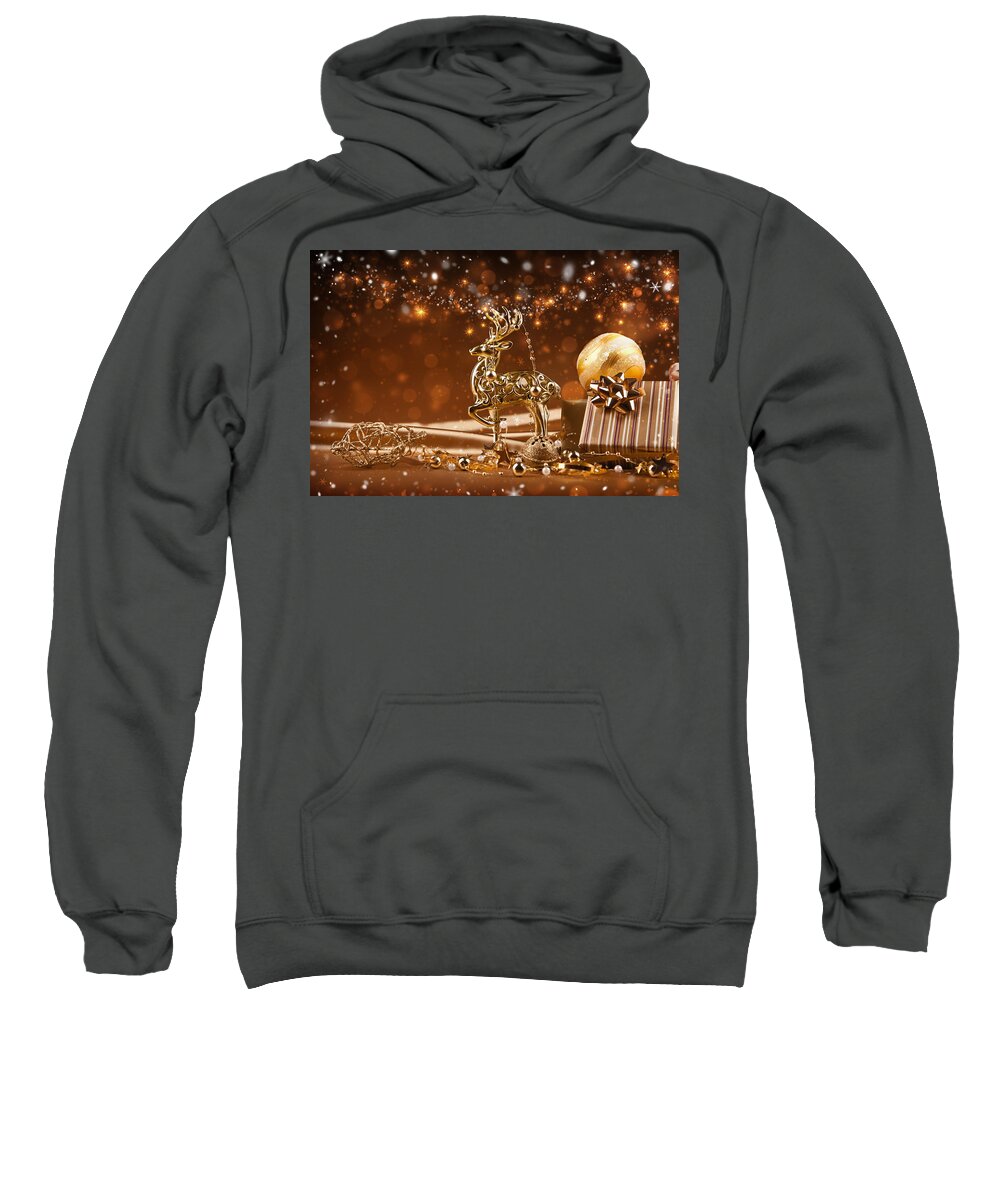Christmas Sweatshirt featuring the photograph Christmas Reindeer In Gold by Doc Braham