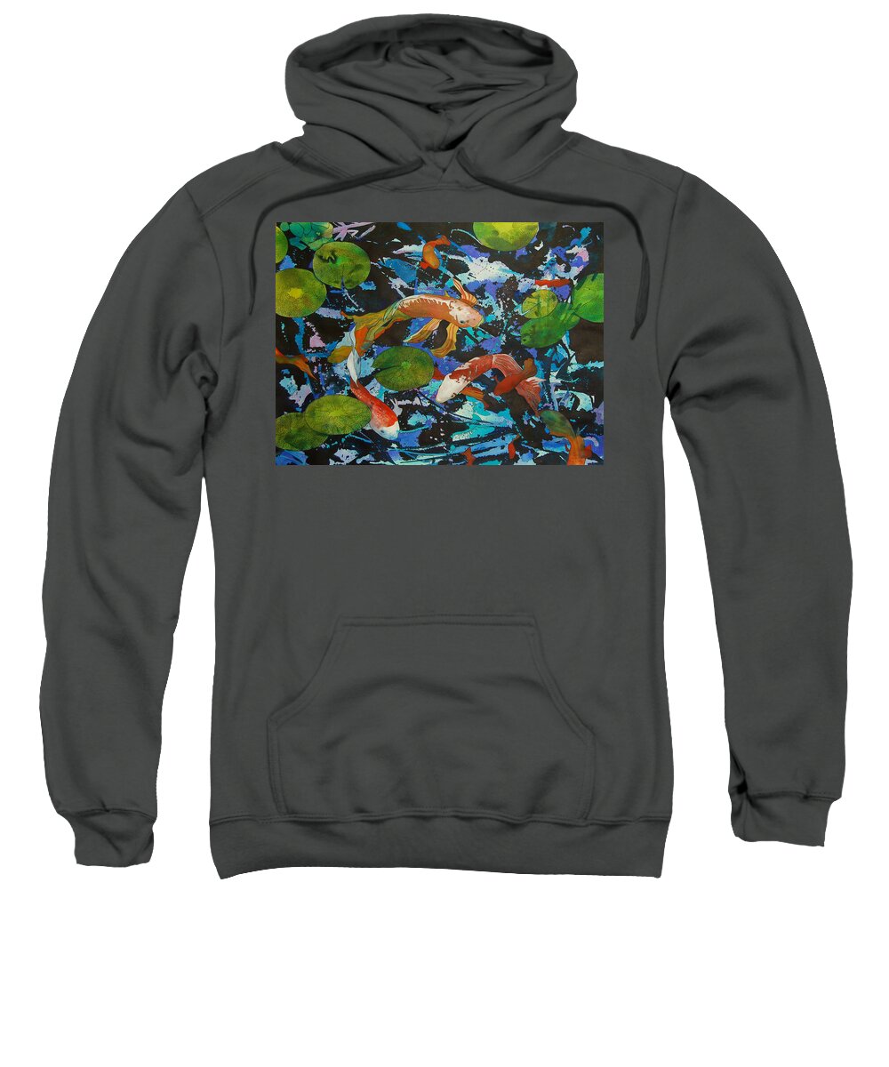 Pond Sweatshirt featuring the painting Colorful Koi by Terry Holliday