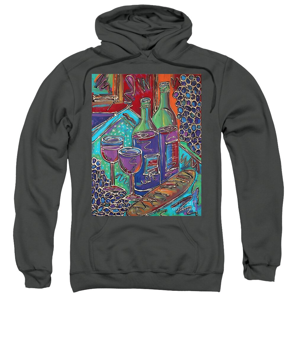 Wine Sweatshirt featuring the painting Colorful Wine Table by Cynthia Snyder