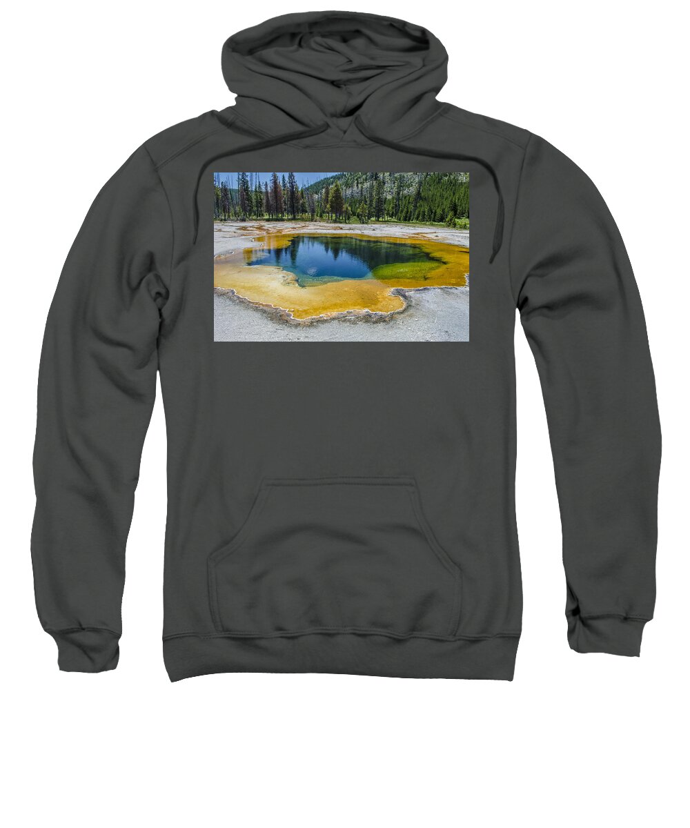 This Was My First Trip To Yellowstone With The Family In The Summer Of 2013 And It Was One Of The Most Magical Trips I've Ever Taken. I Was In Awe Of The Majesty Of Nature And The Amazing Colors Everywhere You Looked. This Reminded Me Of Something Out Of A Fantasy Children's Movie. So Beautiful. Sweatshirt featuring the photograph Colors of Yellowstone by Spencer Hughes