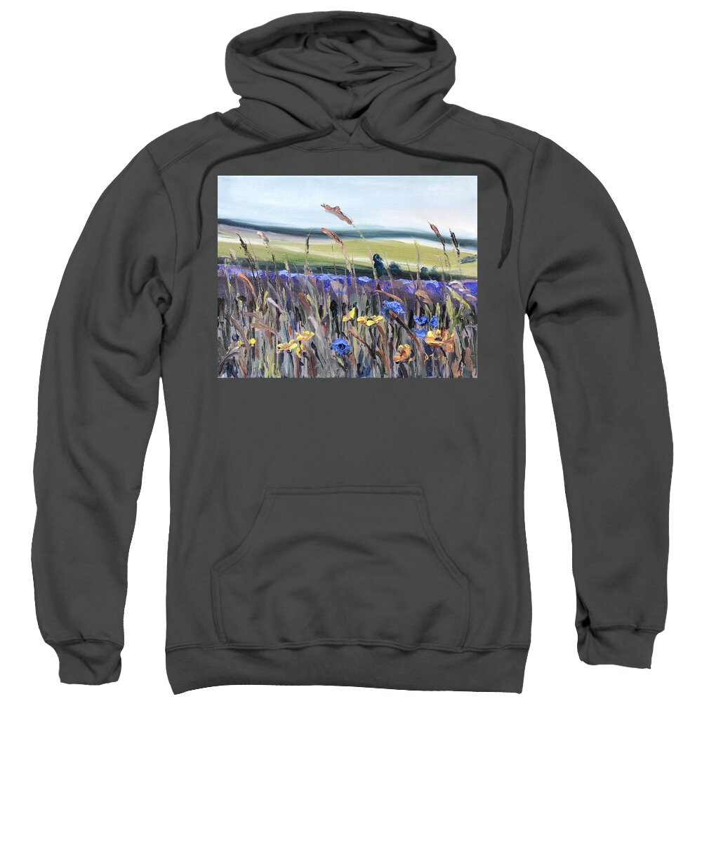 Spring Sweatshirt featuring the painting Cotswold Wildflowers by Donna Tuten