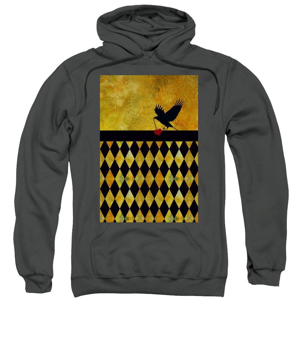 Crow Sweatshirt featuring the mixed media Crow Stole My Heart on Golden Diamonds by Jenny Armitage