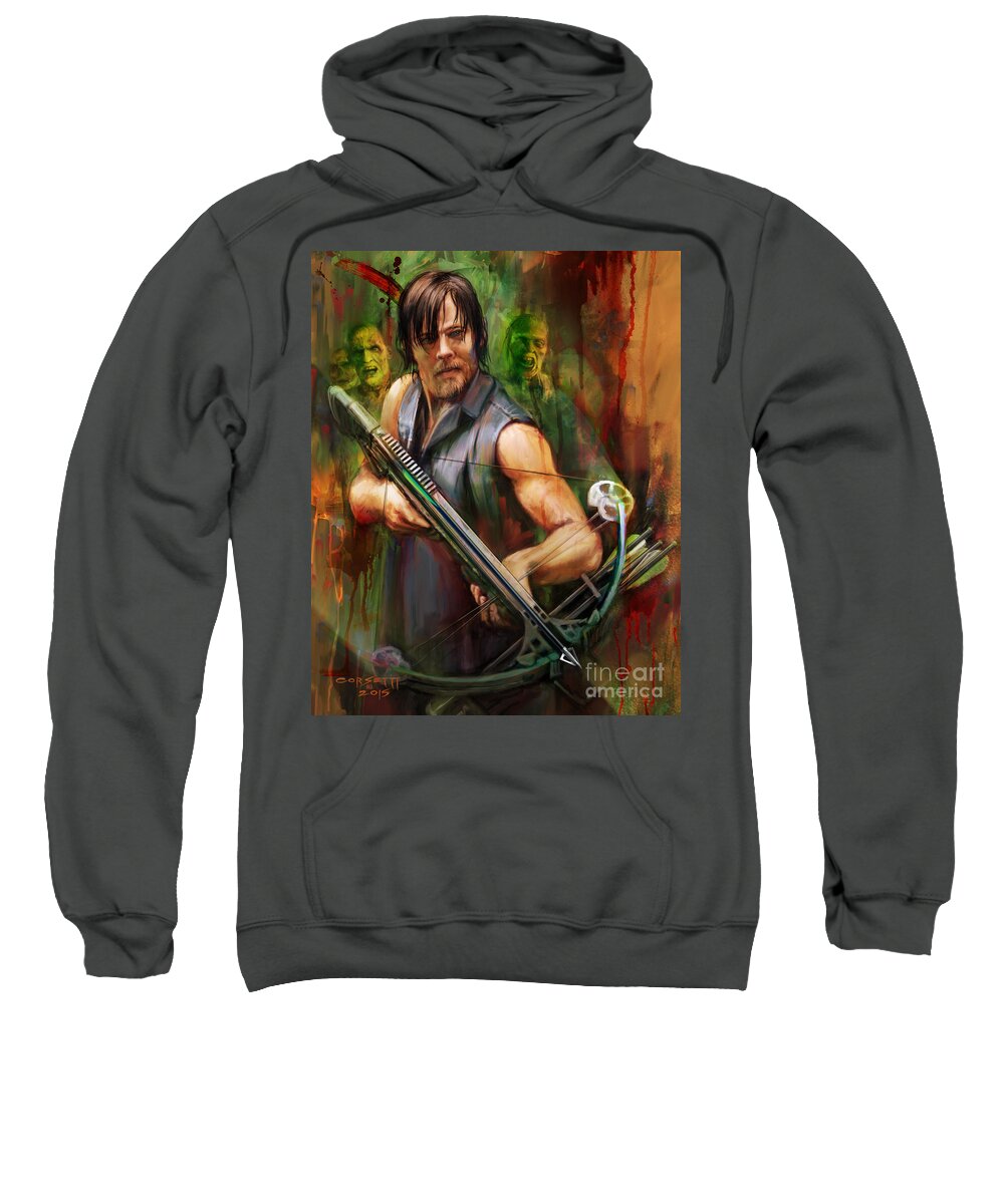 Wall Art Sweatshirt featuring the painting Daryl Dixon Walker Killer by Robert Corsetti