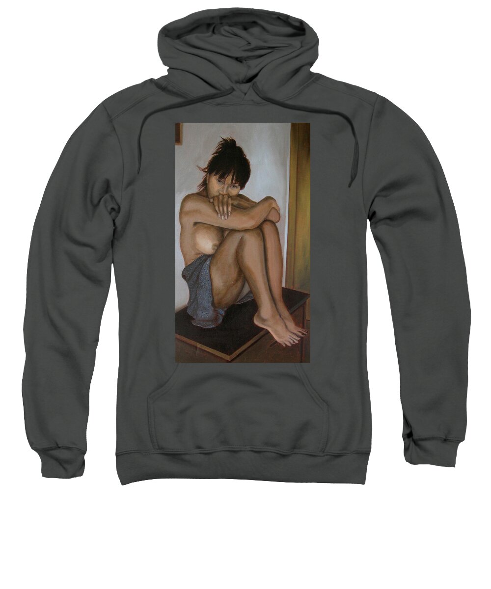 Figure Sweatshirt featuring the painting Deep in thought by Thu Nguyen
