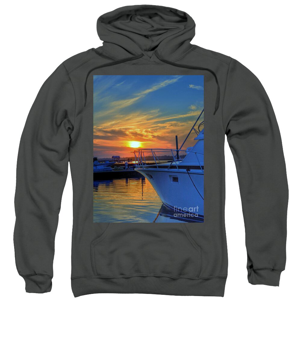 Sunset Sweatshirt featuring the photograph Dockside Sunset by Kathy Baccari