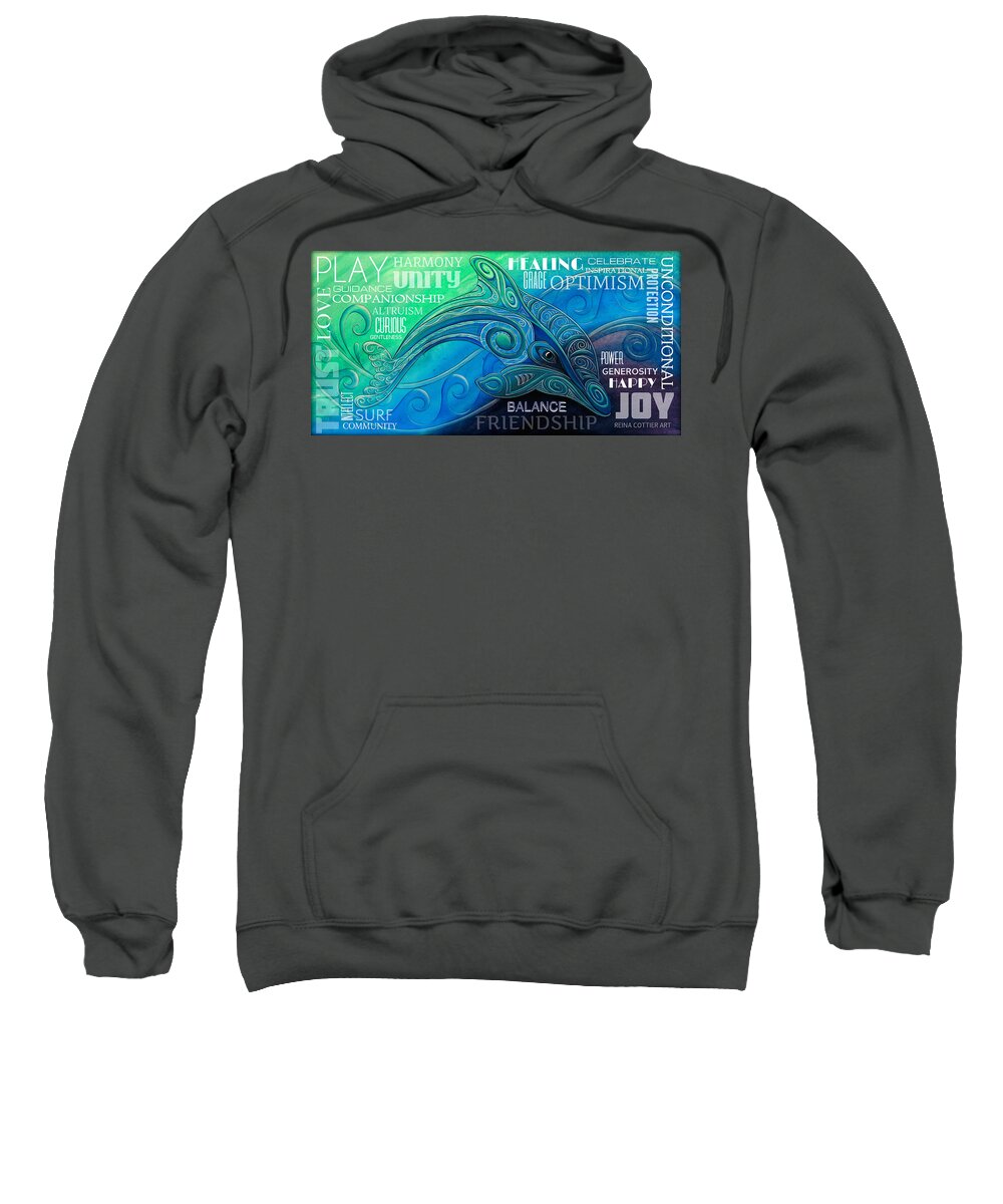 Dolphin Sweatshirt featuring the painting Dolphin Totem Wordart by Reina Cottier