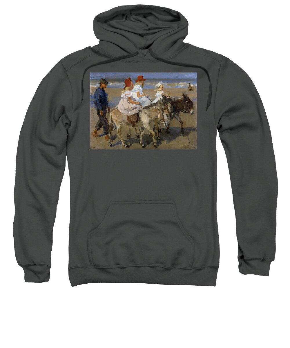 Israels Sweatshirt featuring the painting Donkey Rides Along the Beach by Isaac Israels