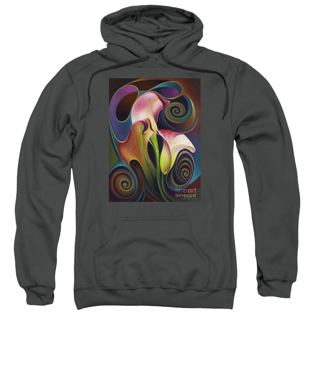Calalily Sweatshirt featuring the painting Dynamic Floral 4 Cala Lillies by Ricardo Chavez-Mendez