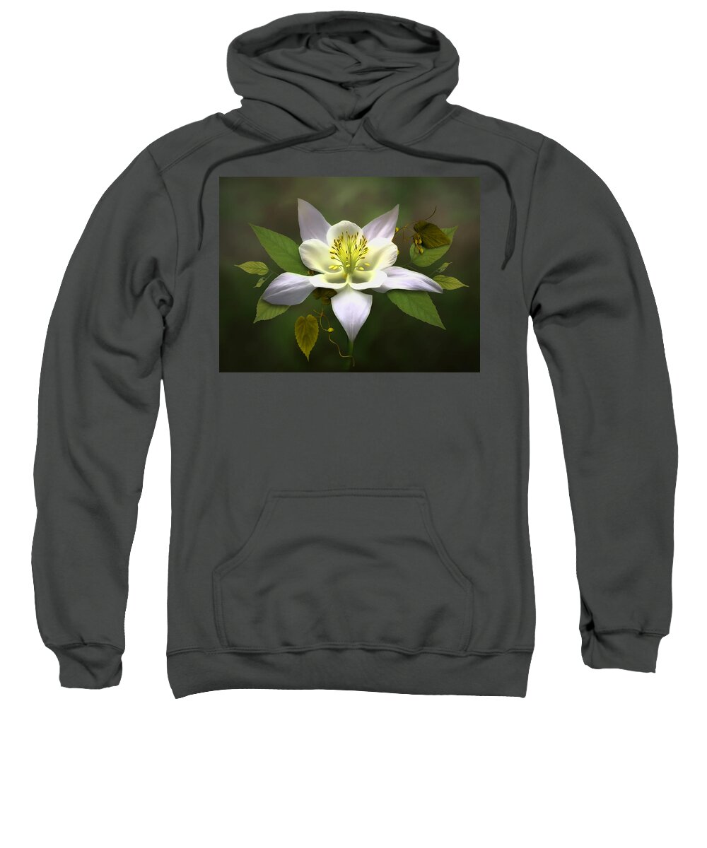 White Columbine Flower Sweatshirt featuring the digital art Elegant White Columbine by Nina Bradica