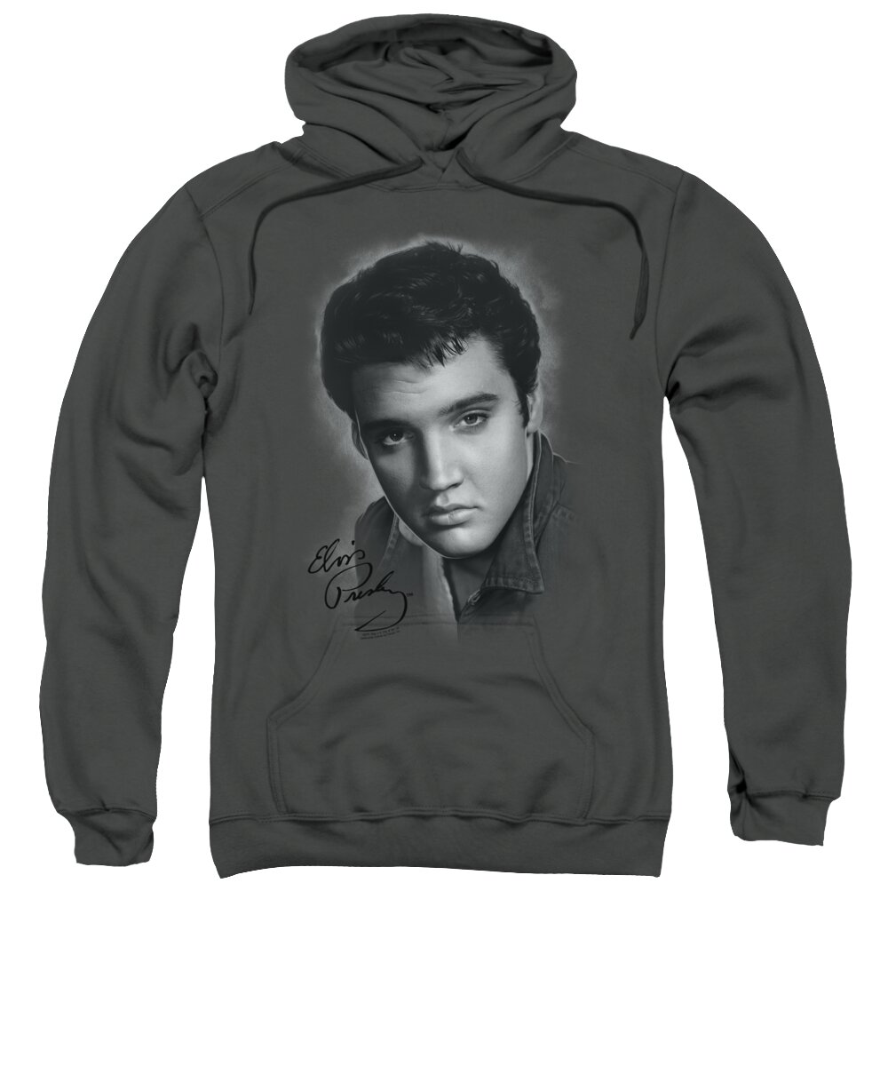 Celebrity Sweatshirt featuring the digital art Elvis - Grey Portrait by Brand A
