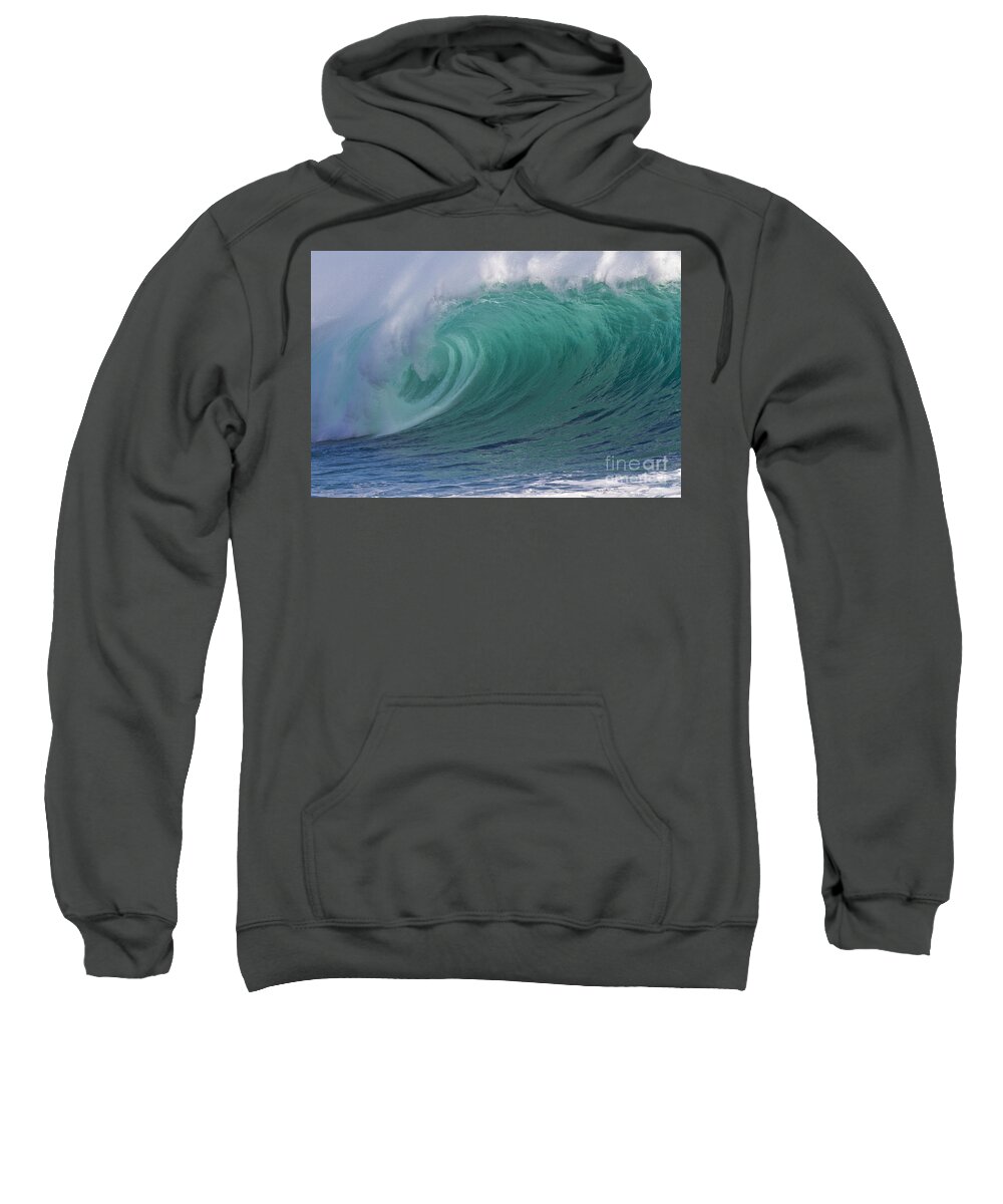 Wave Sweatshirt featuring the photograph Emerald green breaking wave tube by Heiko Koehrer-Wagner