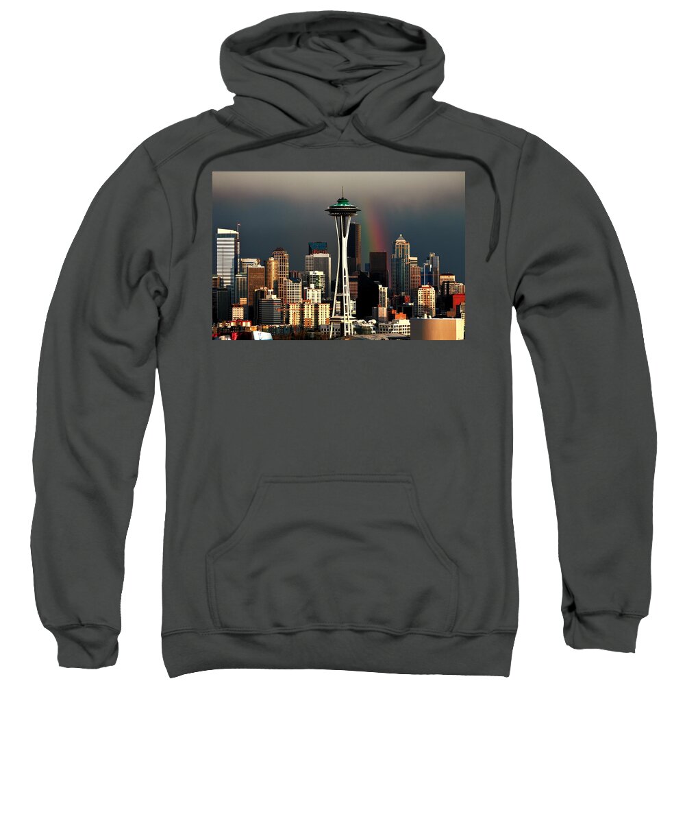 Seattle Sweatshirt featuring the photograph End of the Rainbow by Benjamin Yeager