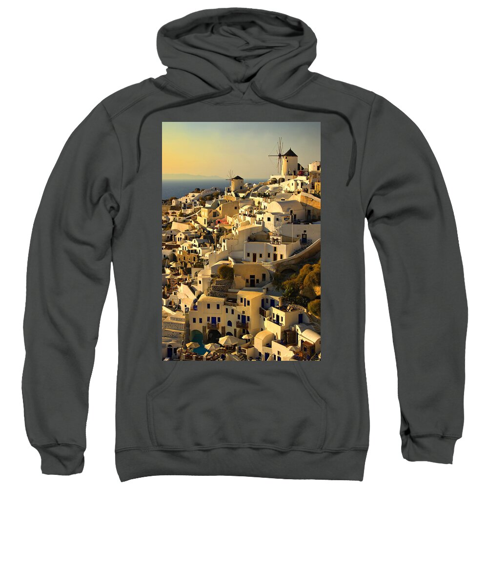 Oia Sweatshirt featuring the photograph evening in Oia by Meirion Matthias