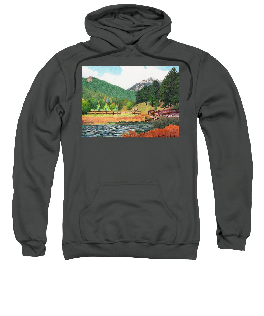 Art Sweatshirt featuring the drawing Evergreen Lake Spring by Dan Miller