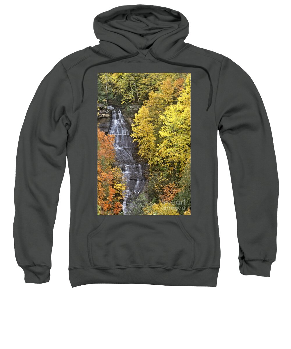 Michigan Sweatshirt featuring the photograph Fall Color Surrounds Chapel Falls on the Michigan Upper Peninsula by Dave Welling