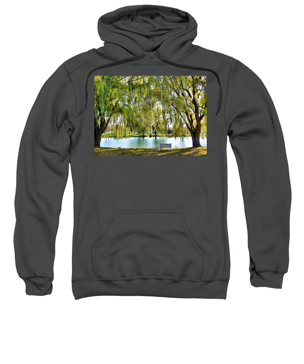 Finger Lakes Sweatshirt featuring the photograph Finger Lakes Weeping Willows by Mitchell R Grosky